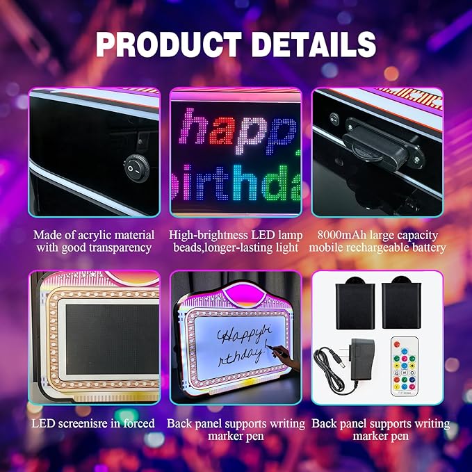 LED display Bottle Service Sign Club signs for bottle service Color Display Lights with APP Programmable Scroll Play, Hand Holding Light Box letter board Ideal for bars, nightclubs, and parties