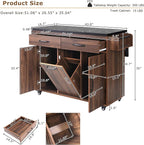51" Moveable Kitchen Island with Trash Can Storage Cabinet, Kitchen Cart with Drop Leaf, Spice Rack, Towel Rack and Drawer, Rolling Kitchen Island on 5 Wheels with Adjustable Shelf