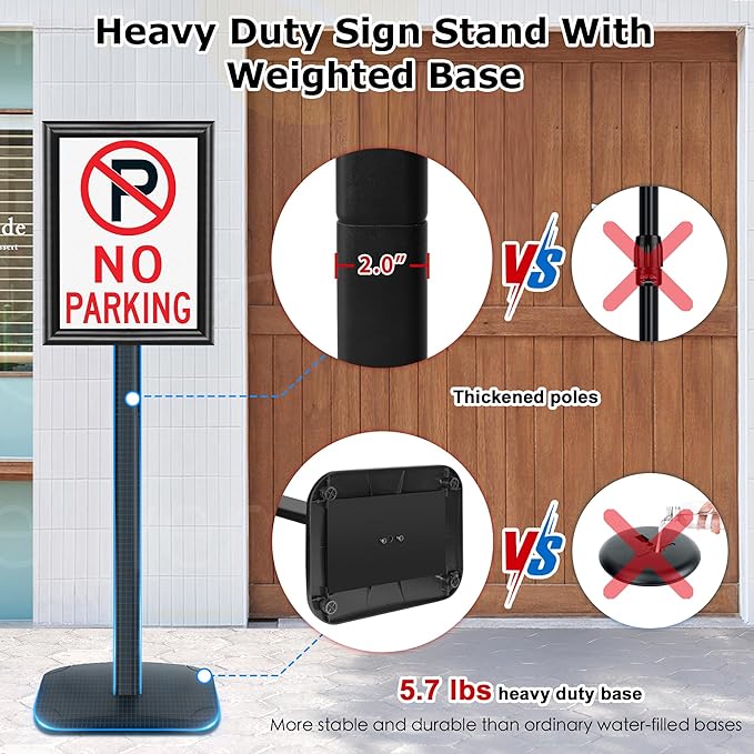 Heavy Duty Sign Holder Stand 8.5x11 Inch - Pedestal Floor Standing Sign Holder with Weighted Base - Vertical & Horizontal Poster/Menu Stand for Indoor/Outdoor Business Store Advertising, Black