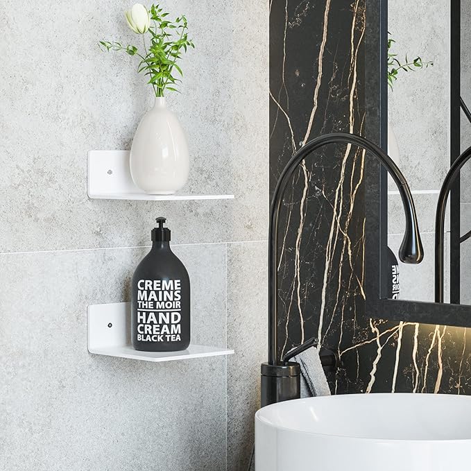 6 Inches Acrylic Small Wall Shelves 2 Pack, Floating Shelf for Wall Mounting, Acrylic Display Ledges for Funko Pop Figures, Home Décor, Living Room, Gaming Room, Plants(6 inch, White)