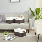 DECOMOMO Storage Baskets for Shelves - Fabric Storage Bins, Linen Closet Organizers and Storage (Brown & White, Large - 4 Pack)