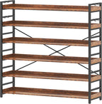 HCHQHS 6 Tier Bookshelf, Adjustable Industrial Bookcase, Vertical Tall Book Shelf, Wood and Black Metal Open Bookshelves for Home Office, Living Room, Bedroom