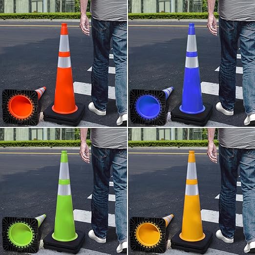 6 Pack Extra Large 36" Inch PVC Traffic Cones with Heavy-Duty Base, High-Visibility All-Weather Safety Cones for Road Construction, Parking Lot, and Garage Use (6, Orange, 36" Extra Large)