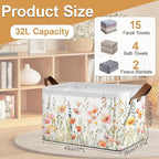 32L Large Storage Bins with Handles, Basket Organizer for Shelves, Closet, Books, Laundry & Home Decor (Flower Cluster)