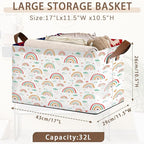 Rainbow Colors Storage Basket Large 17x11.5x10.5 Inche-Collapsible Fabric Organizer Bin with Handles for Kids Room, Nursery, Playroom-Foldable Decorative Hamper with Multicolor Arc Design-Single Pack