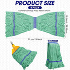 6 Pack Heavy Loop End Cotton String Mop Head Heavy Duty Mop Head Commercial Refills Mop Head Replacement for Home Industrial Commercial Floor Cleaning(Green, Blue)