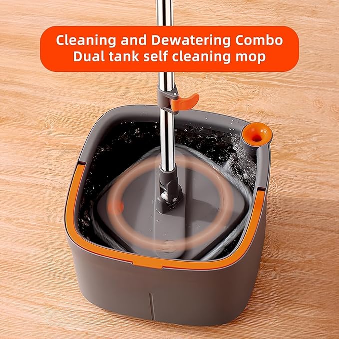 KZKR Spin Mop and Bucket Set with 8 Replaceable Microfiber Mop Pads with Self Separation Dirty and Clean Water System, Self Wringing 360° Rotating Square Mop Head for Hardwood Tile Marble Floors