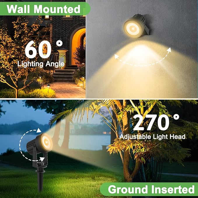 Solar Spotlights Outdoor Waterproof, Warm White Landscape Spotlights, Decorative Solar Spot Lighting for Garden, Yard, Pathway, Lawn, Poolside, Party, 2-in-1 Mounted (Warm White, 4 Pack)