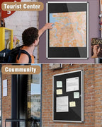 Mifuro 38"x28" Enclosed Bulletin Board, Lockable Weather-Resistant Aluminum Cork Noticeboard for School & Office, Silver Frame w/Black Flet