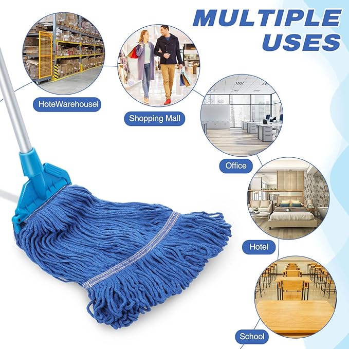 Nuogo 10 Pcs Commercial Mop Head Replacement Floor Cleaning Wet Heavy Duty Commercial Mop Refills General Cleaning(27.6 Inch,Blue)