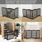 Freestanding Dog Gate Indoor,Doggie Gate Foldable Pet Gates for Doorways,Stairs or Hallways, Wooden Black Pet Gate for The House, Pet Fence with Support Feet Included,32 "Height-3 Panels