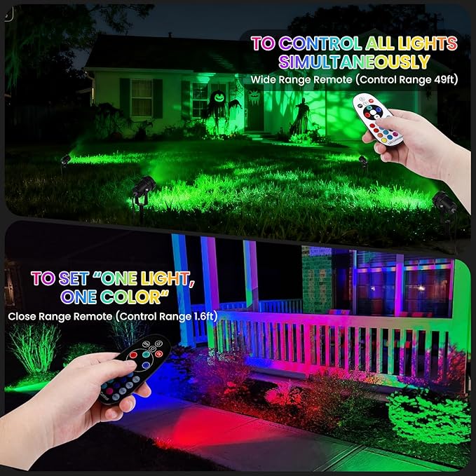 RGBW Christmas Spotlight Outdoor: 16 Color Changing Landscape Lighting with Remotes 120V Plug in Waterproof Holiday LED Spot Light for Yard Garden Tree Path House Décor, 2 Pack (RGB + Warm Light)