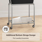 ELYKEN Laundry Cart with Wheels, Rolling Laundry Hamper with Removable Bag and Shelf, Metal Frame Laundry Basket with 4 Casters and 2 Brakes, Ideal for Bedroom, Bathroom, Laundry Room, Black