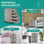 5-Drawer Rolling Storage Cart Organizer - Mobile Under Desk Dresser with Lockable Wheels, Grey Oak Engineered Wood for Home Office Dorm, Compact 15.7 x 15.7 x 26 Inches