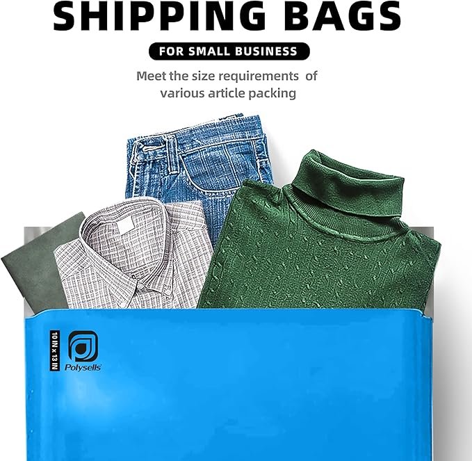 POLYSELLS 200 pcs 10x13 Inches Blue Poly Mailers Shipping Envelopes, Strong Adhesive Sealing, Waterproof, and Tear-resistant Postal Mailing Bags for Small Business, Clothes, Non-Fragile Items