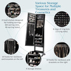 Giantex Jewelry Cabinet with Full-Length Mirror, Standing Jewelry Armoire Organizer with 64 Earring Slots, 72 Ring Slots, 20 Necklace Hooks, 4 Storage Shelves, 3 Angle Adjustable (Black)
