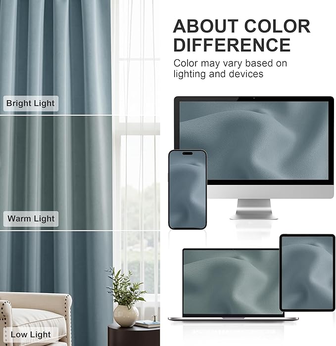 PONY DANCE Dusty Blue Curtains for Living Room 2 Panels Set, Lights Blocking Rod Pocket Design Thermal Insulated Privacy Curtains Draperies for Guest Room Playroom, Uranian Blue, 42 inches Wide