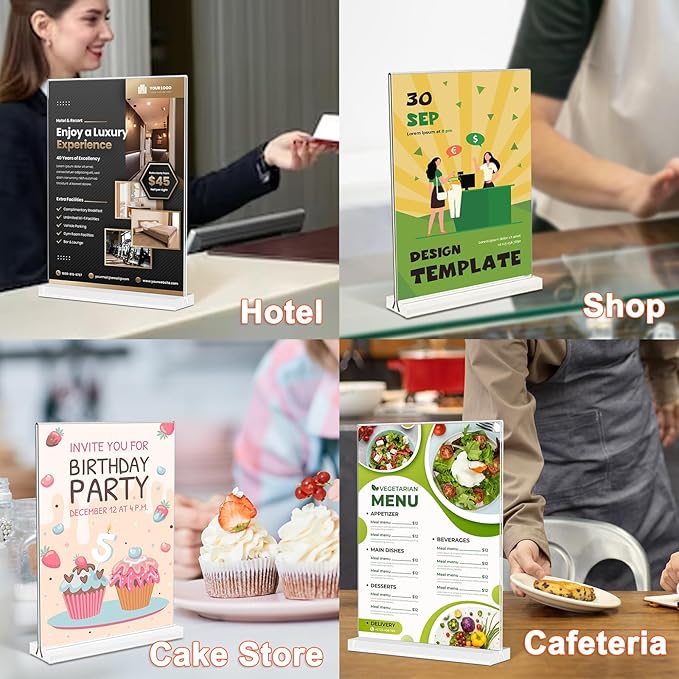 Acrylic Sign Holder 8.5x11 Inches 2 Pack T Shape Desktop Display Stand Vertical Double Sided Clear Table Menu Flyer Holder for Restaurants, Office, Shop, Wedding