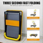 Yellow Folding Platform Hand Truck 330 lbs Capacity, Heavy Duty Flatbed Cart with 360° Swivel Silent Wheels, Non-Slip Steel Dolly for Warehouse, Office, or Home – Foldable Design