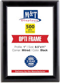 M&T Displays Opti Snap Poster Frame 8.5x11 Inch Black 1" Aluminum Profile Front Loading Wall Mounting Photo Picture Document Certificate Sign Holder Mitered Corner Anti Glare Cover (500 pack)