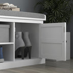 HOMCOM Shoe Bench with Cushion, Storage Bench for Entryway with Padded Seat, 2 Cabinets and Adjustable Shelf for Hallway, Living Room, Bedroom, White
