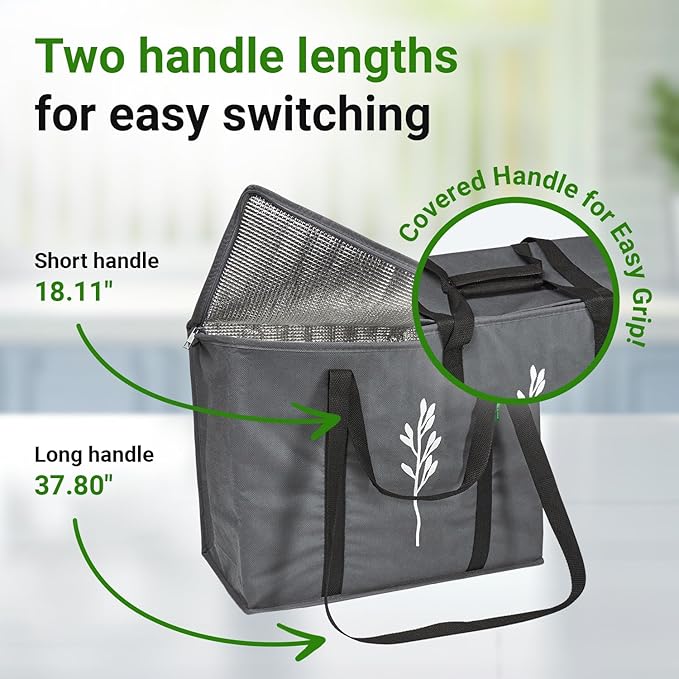 Green Bulldog 2Pack Insulated Grocery Bags – Foldable Reusable Cooler Bags with Handles for Everyday Use, Groceries, Food Delivery, and Shopping – 16”x9”x13”, Gray