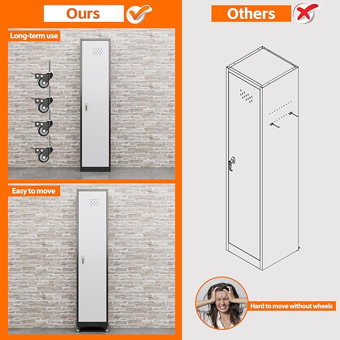 Aobabo 72" H Broom Closet Storage Cabinet, Lockable Metal Cleaning Storage Cabinet with Hooks for Home, Assembly Required Black Gray