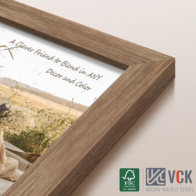 VCK 27x40 Poster Frame 5 Pack - Brown Walnut, Natural Textured Solid Wood Picture Frame, Wall Mounting Hanging