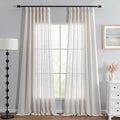 MYSKY HOME Linen Curtains for Sliding Door 96 Inches Long, Farmhouse Semi Sheer Ceiling Curtains Living Room Light Filtering Pinch Pleated Elegant Style Soft Fabric, 40" x 96", Linen, 2 Panels