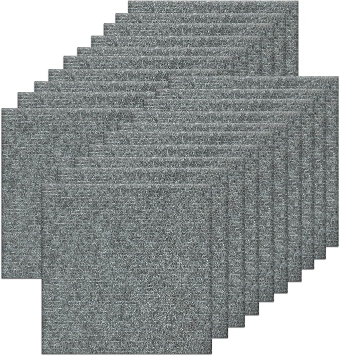 20Pcs Carpet Tiles Peel and Stick, Self Adhesive Carpet Floor Tile 12” x 12”, Light Grey Soft Padded Flooring Sticker, Home Decor for Bedroom Living Room Office, 20 sq ft per Box