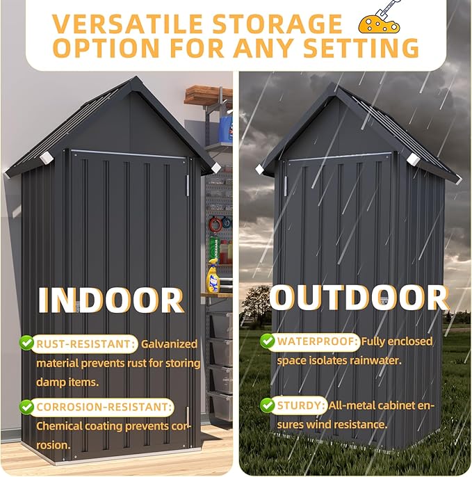 AECOJOY Outdoor Storage Cabinet Waterproof with Adjustable Shelves, Vertical Tall Storage Shed with Lockable Door, All Weather Mental Sheds & Outdoor Storage Clearance for Outside in Dark Grey