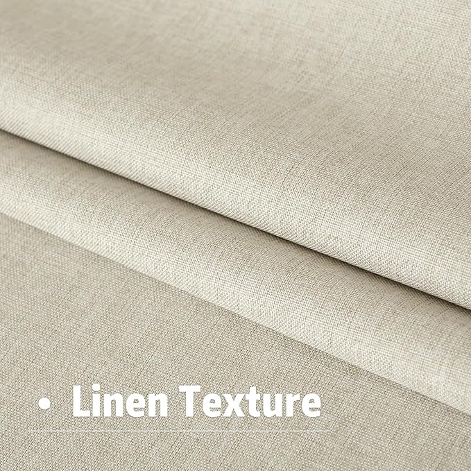 DUALIFE 90 Inch Blackout Natural Birch Curtains Boho, Thermal Insulated Curtains for Summer Heat for Bedroom Living Room Linen Pleated Drapes 90 Inches Long Rod Pocket(50W x 90L x 2 Panels)