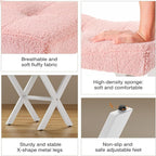 18-Inch Vanity Stool Chair, Vanity Bench with Metal X-Legs, Ottoman Accent Stool with Breathable and Soft Boucle Fabric Saddle Seat, Pink