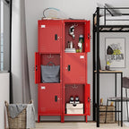 Aobabo 16" W 3 Door Metal Storage Locker with Lock, 66" H Steel Locker with Name Card Holder and Metal Hook for School, Home, Office, Playroom, Assembly Required, Red