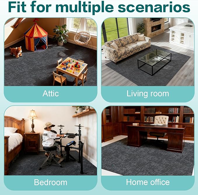 jxgzyy Soft Carpet Tiles 20×20 Inch, 0.38'' Padded Carpet Squares, Non-Adhesive Carpet Flooring with Textured Silicone Back, Easy DIY Seamless SplicingTiles for Studio, 12 Pcs/32.3 Sqft