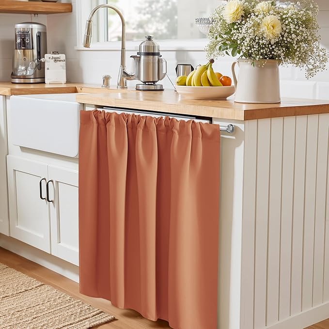 PONY DANCE Burnt Orange RV Curtains 24 inch Length, Short Curtains for Small Window 2 Panels Set, Thermal Insulated Blackout Capmer Drapes for Privacy Protect, W 29 x L 24 inches