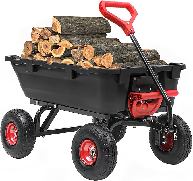 800lbs Garden Dump Cart, Heavy Duty Yard Dump Wagon with 10" Pneumatic Tires, Utility Wheelbarrow cart for Yard, Farm and Garden Christmas Hauling