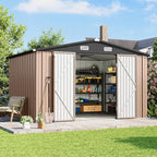 10x8 FT Outdoor Storage Shed with Lockable Double Doors & Loping Roof, Outdoor Metal Shed for Bike, Tool, Generator Storage in Backyard, Patio (10’x8’)