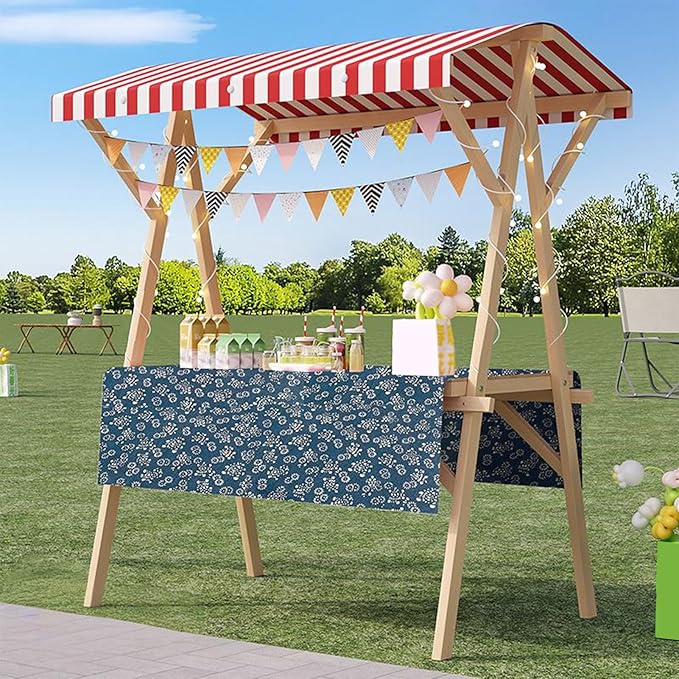 Outdoor Vendor Cart, Portable Cart with Canopy, Movable Stall Display Stand, Foldable Vending Stand Kiosk Display Trolley with Canopy, for Market, Street Food, Events(Red 7,120cm/47.2in)