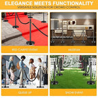 LOVMOR Stainless Steel Stanchion Post, 5 FT Black Carpet Ropes, Stanchion Post with Ball Top, Hollow Base and Velvet Ropes Safety Barriers Set for Party