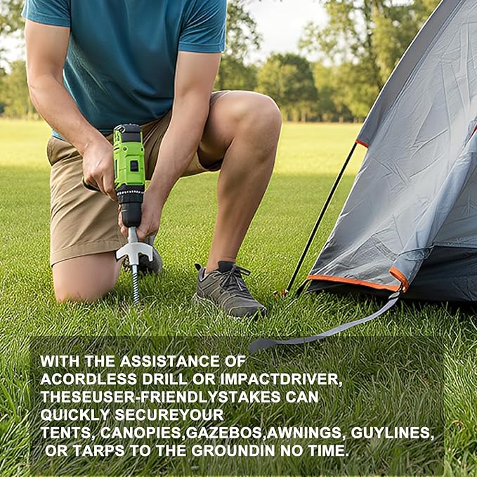 Screw in Tent Stakes Heavy Duty,8 Inch Ground Anchors Screw in,Metal Stakes with Hex Head Driver,Camping Tent Accessories (12, White)