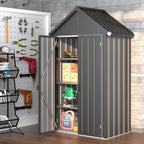 AECOJOY Outdoor Storage Cabinet Waterproof, Vertical Tall Sheds Cabinet with Shelves and Double Door, Garden Tool Sheds & Outdoor Storage Cabinet Weatherproof for Backyard, Patio, Lawn, Dark Gray