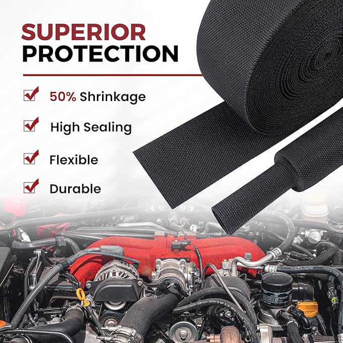 Heat Shrink Wire Loom 2:1 Shrinkable Braided Cable Sleeve 1 Inch ID-46ft Abrasion Protection Flexibility Fabric Wiring Harness Cover Sheath