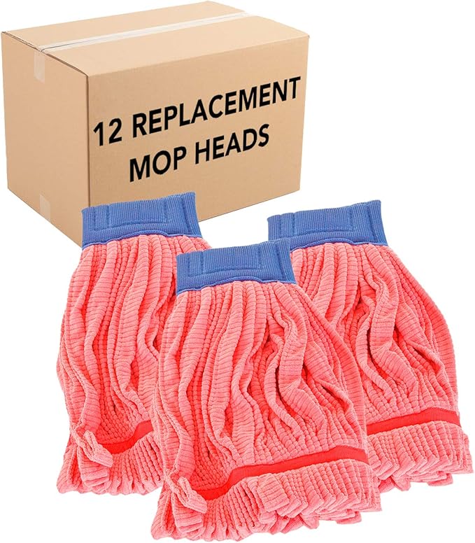Arkwright Microfiber Tube Mop Head Replacement - (Bulk Case of 12) Heavy Duty, Lint Free, Super Absorbent & Bleach-Safe, Janitorial Essential for Commercial & Industrial Floor Cleaning, 14 oz, Red