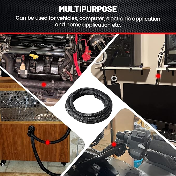 RED WOLF 10 Feet - 3/4" Split Cable Sleeves Cord Management Braided Wire Loom Sleeving Protector Wiring Cable Cover Flexible Self-Wrap for Automotive Home Office Anti-Scratch High-Temperature Black