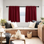 PONY DANCE Burgundy Short Blackout Curtains for Kitchen 2 Panels Set, Thermal Insulated Half Window Drapes for Christmas Decorations, Small Curtains for Bathroom, W 29 x L 24 inches, Red