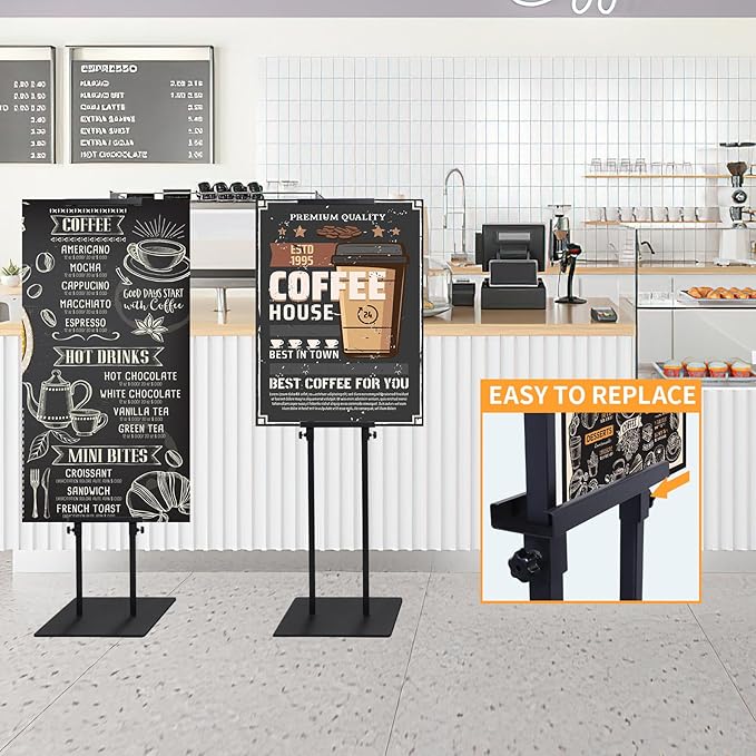 Poster Stand Heavy Duty - 2 Pack Pedestal Poster Stands for Display, Adjustable Height up to 80 Inch, Double Sided Black Floor Standing Sign Holder for Foam Board Signage