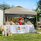 CROWN SHADES 12x12 Pop Up Canopy Tent Instant Commercial with 150D Silver Coated Fabric Including 1 Removable Sidewall, 4 Ropes, 8 Stakes, Weight Bags, STO 'N Go Bag, Beige