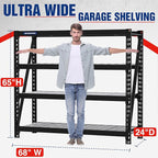 WORKPRO Garage Shelving, 68" W x 24" D x 65" H, 7200 LBS Load, Heavy Duty Metal Shelving for Storage, Industrial Shelving Storage Rack for Warehouse Kitchen Shop Basement, Black, Pack of 2