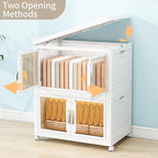 Large Clear Stackable Storage Bins with Lids, 597QT-99.5QT*6Tier Foldable Cabinet for Closet Organizers, Plastic Storage Box with Wheels White